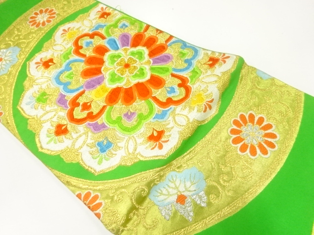 JAPANESE KIMONO / ANTIQUE FUKURO OBI / SILK / WOVEN FLORAL CREST